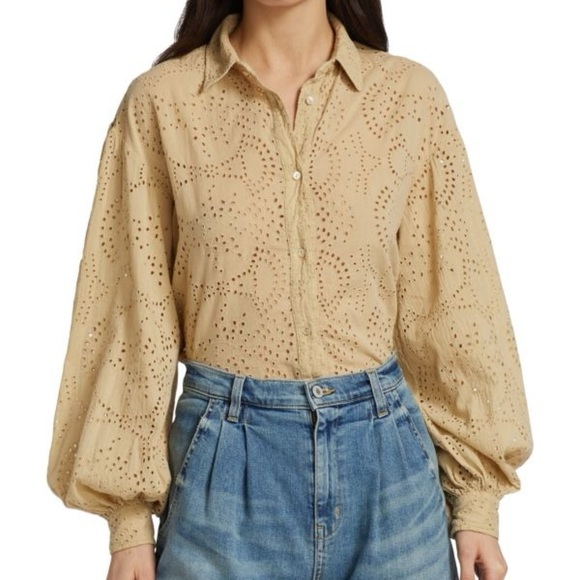 Nili Lotan Tops - Nili Lotan Andree Eyelet Shirt in Barley sz Small